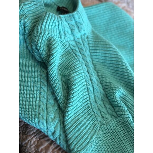 Talbots Sweater Pull Over Sz XL Cable & Rib Knit Teal Green Nylon Wool Blend - Picture 4 of 5